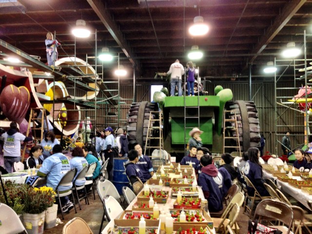 Rose Parade floats in the making at Rosemont Pavilion
